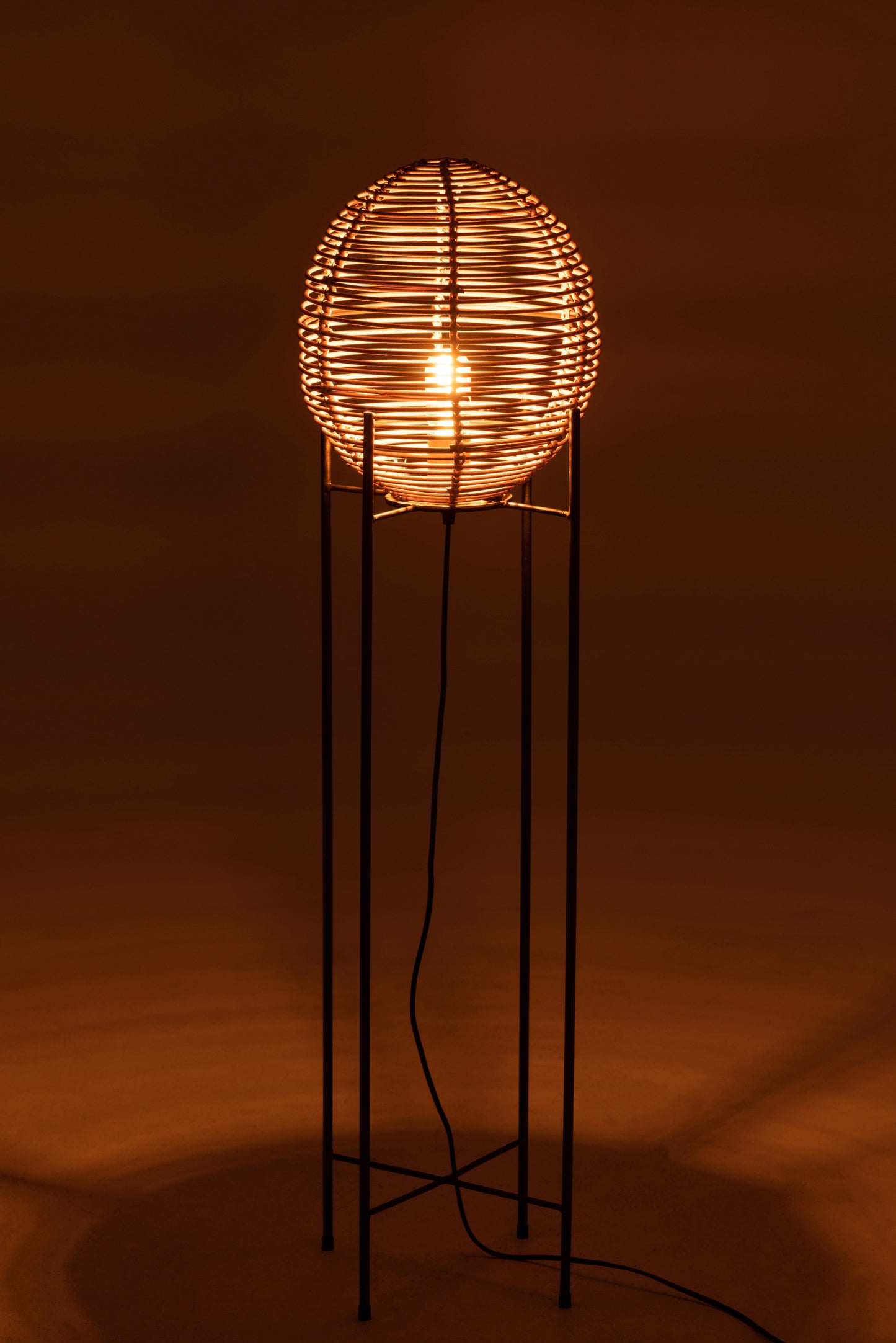 Lampadaire Sur Structure Métal/Rotin Naturel 