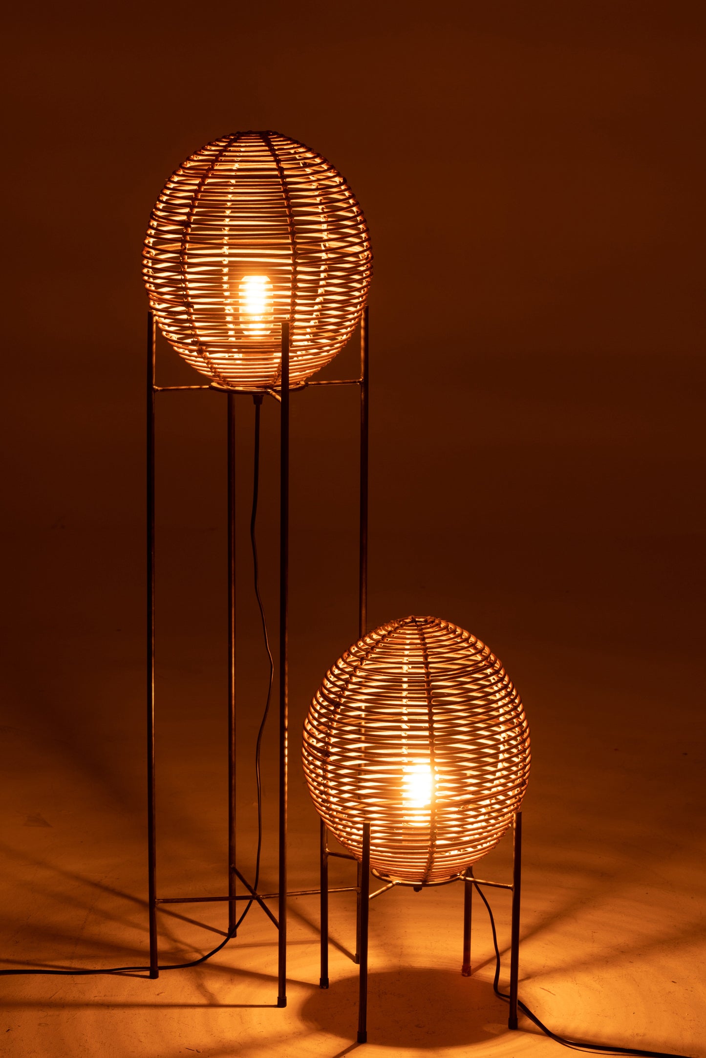 Lampadaire Sur Structure Métal/Rotin Naturel 