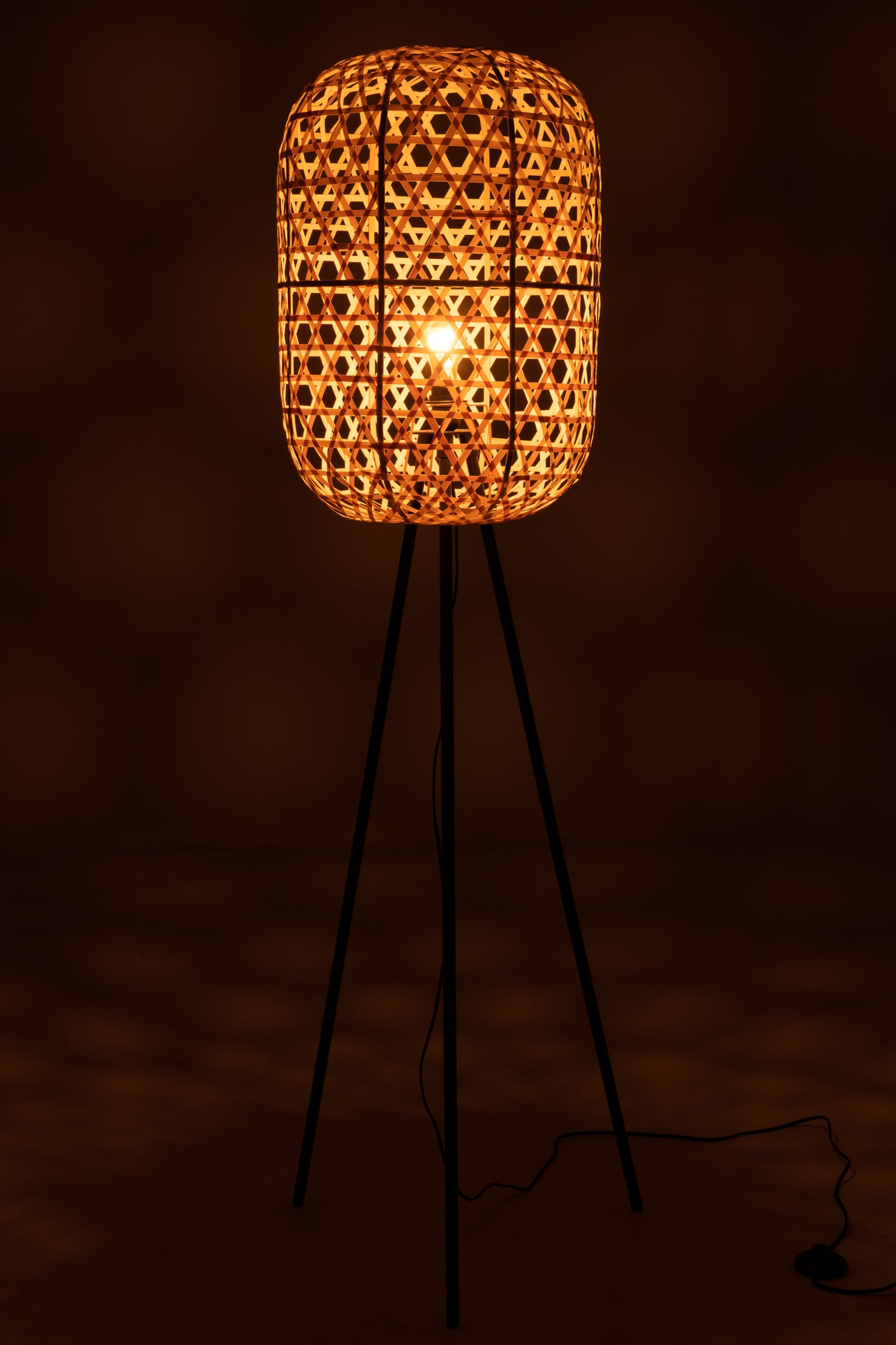 Lampe Sur Pied Trépied Rond Bambou Métal Naturel/Noir 