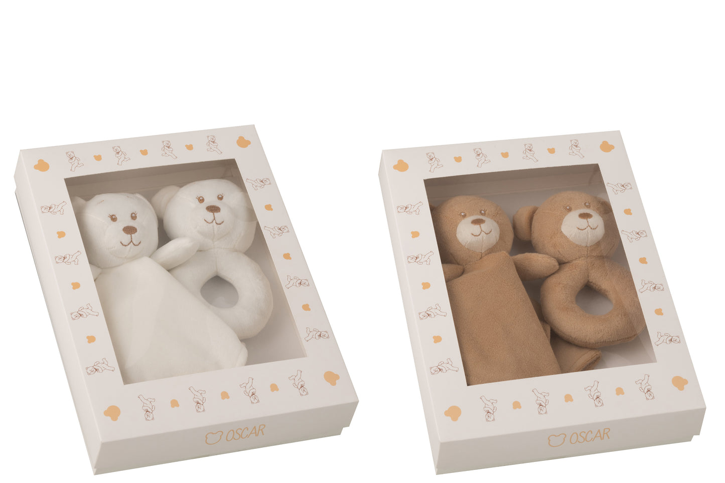 Doudou+Rattle Plush White/Beige Assortment Of 2 