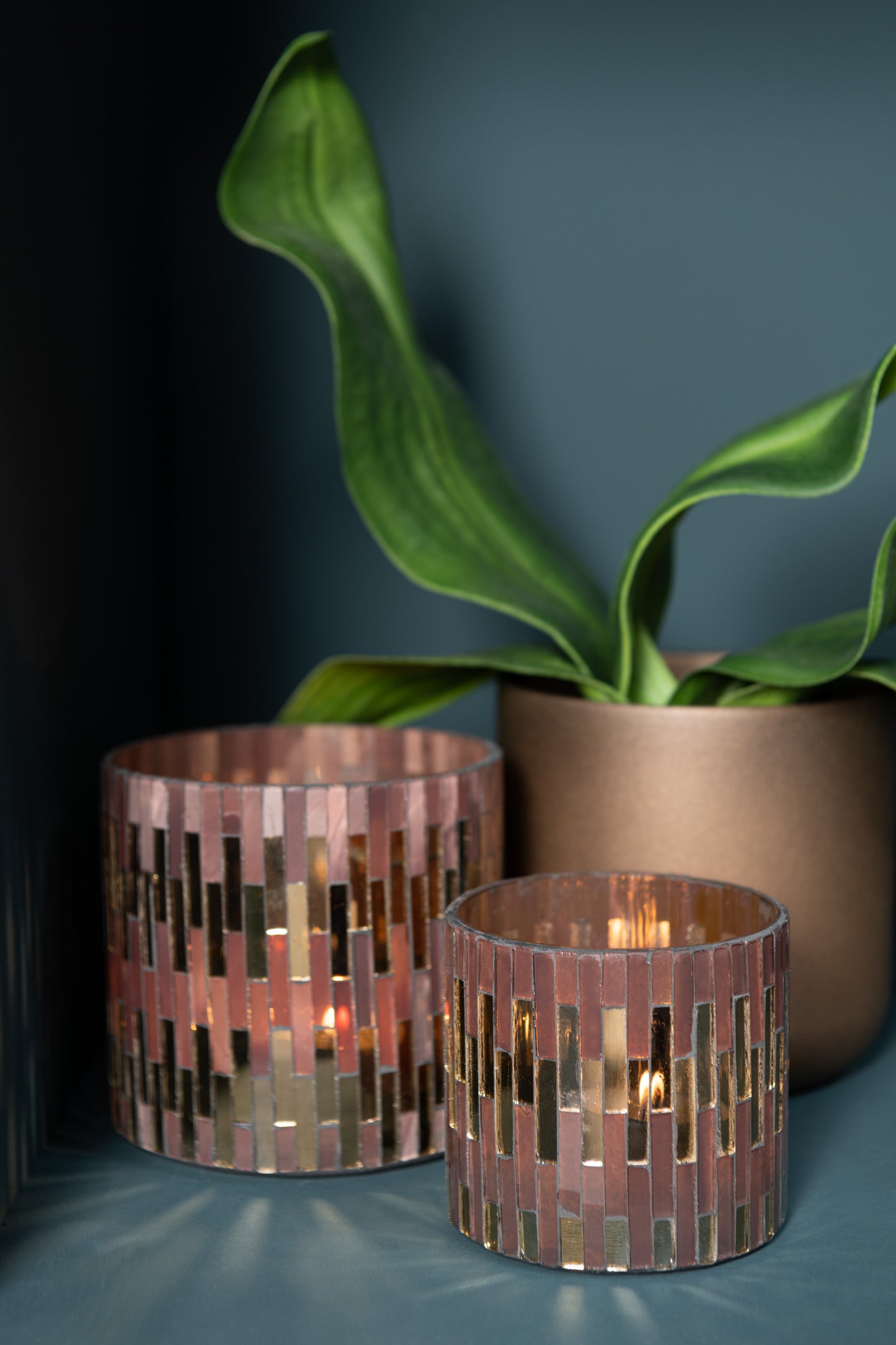 Windlight Chic Glass Brown/Gold Medium 