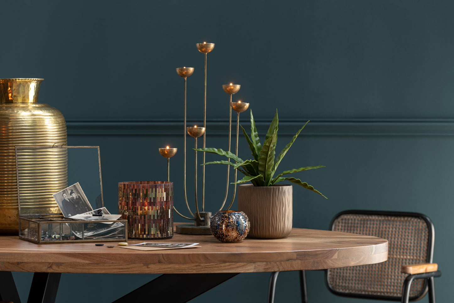 Windlight Chic Glass Brown/Gold Medium 