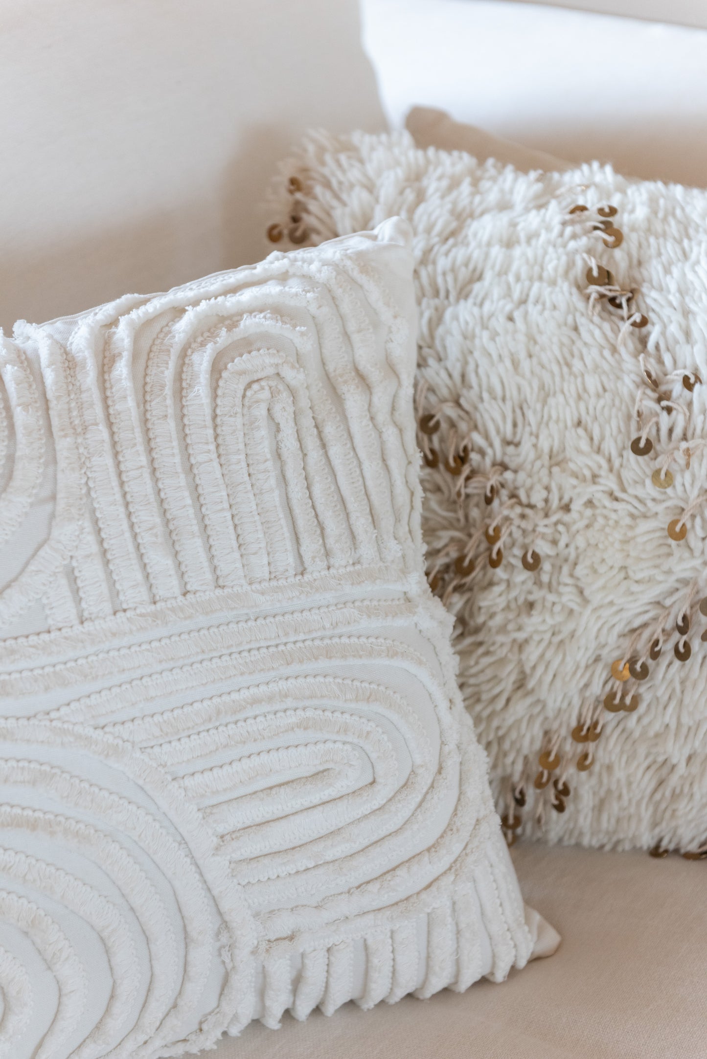 Cushion Square Pearl Cotton White/Gold 