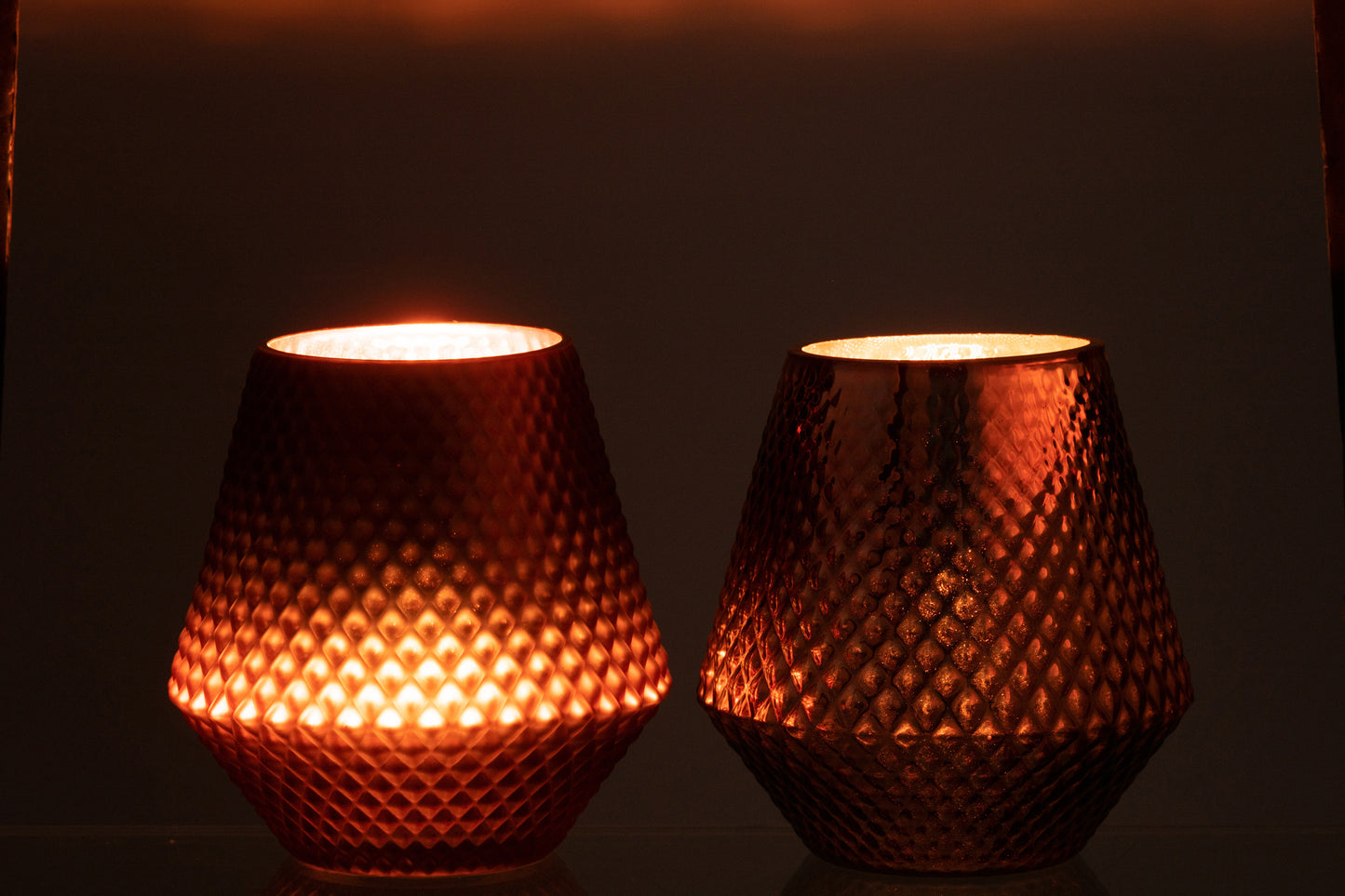 Tealight Holder Cari Glass Copper Medium Assortment Of Two 
