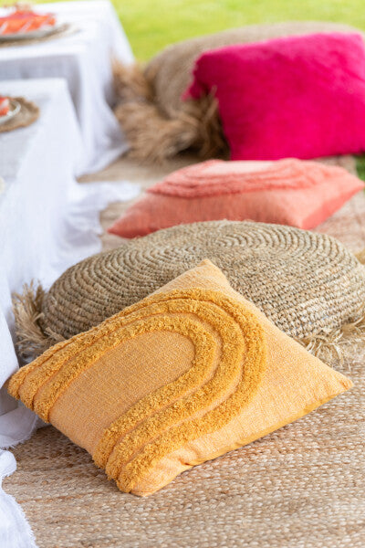 Coussin Motifs Forme U Coton Ocre Carre