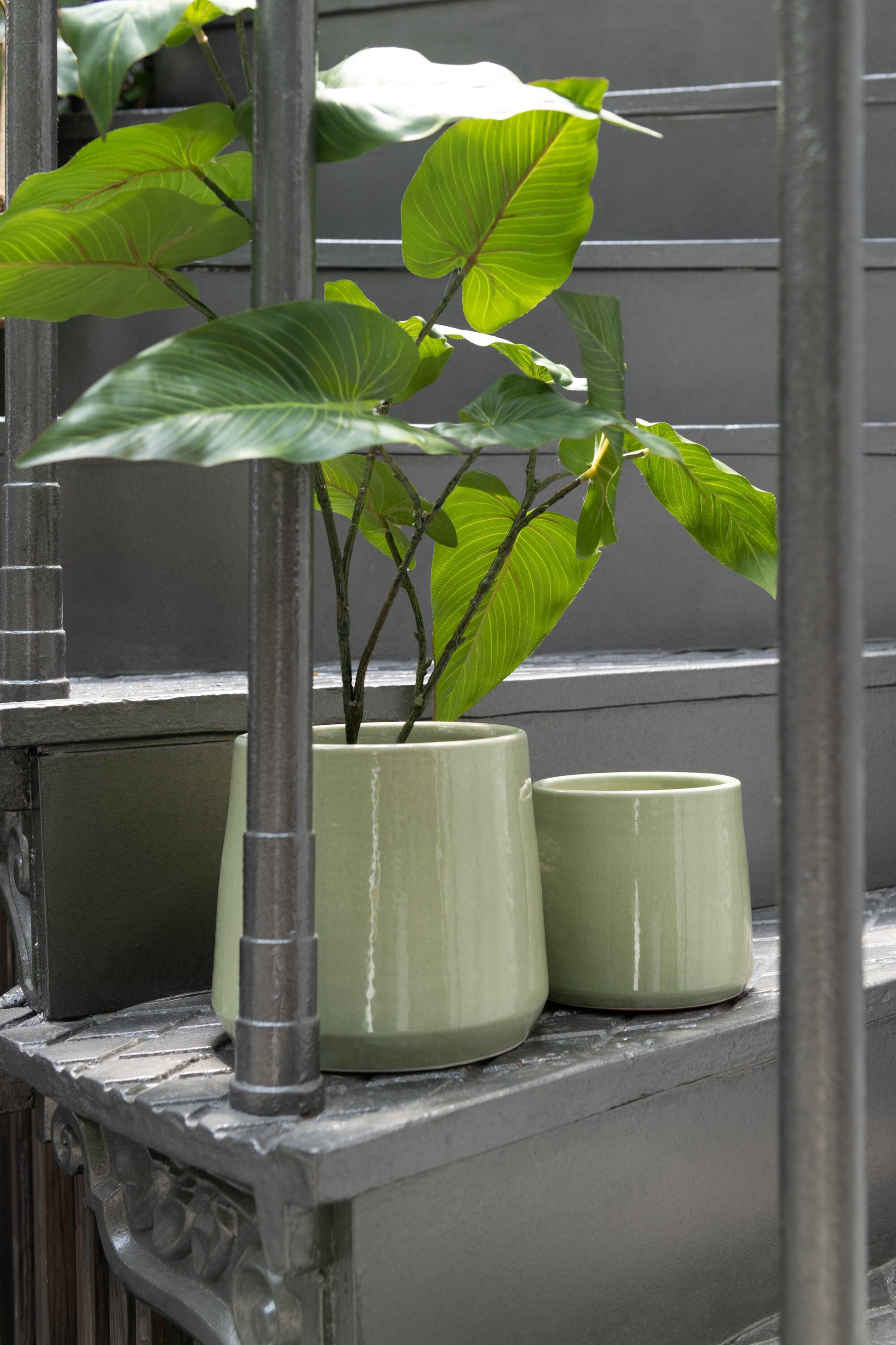 Bloempot Rond Keramiek Groen Large felika twee stuks