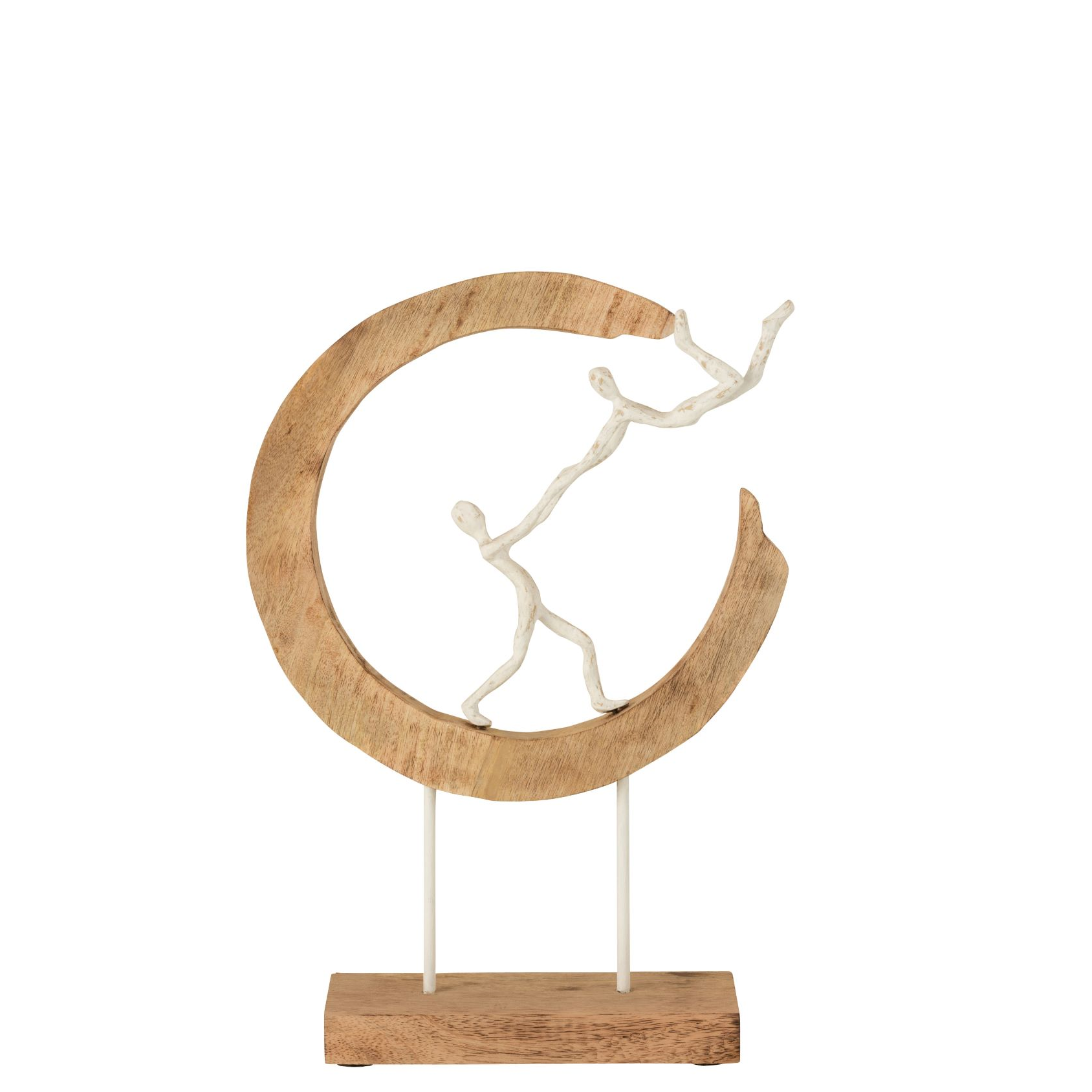 Figuur Pareja Vliegen Halve Maan Mangohout Aluminium Naturel Wit