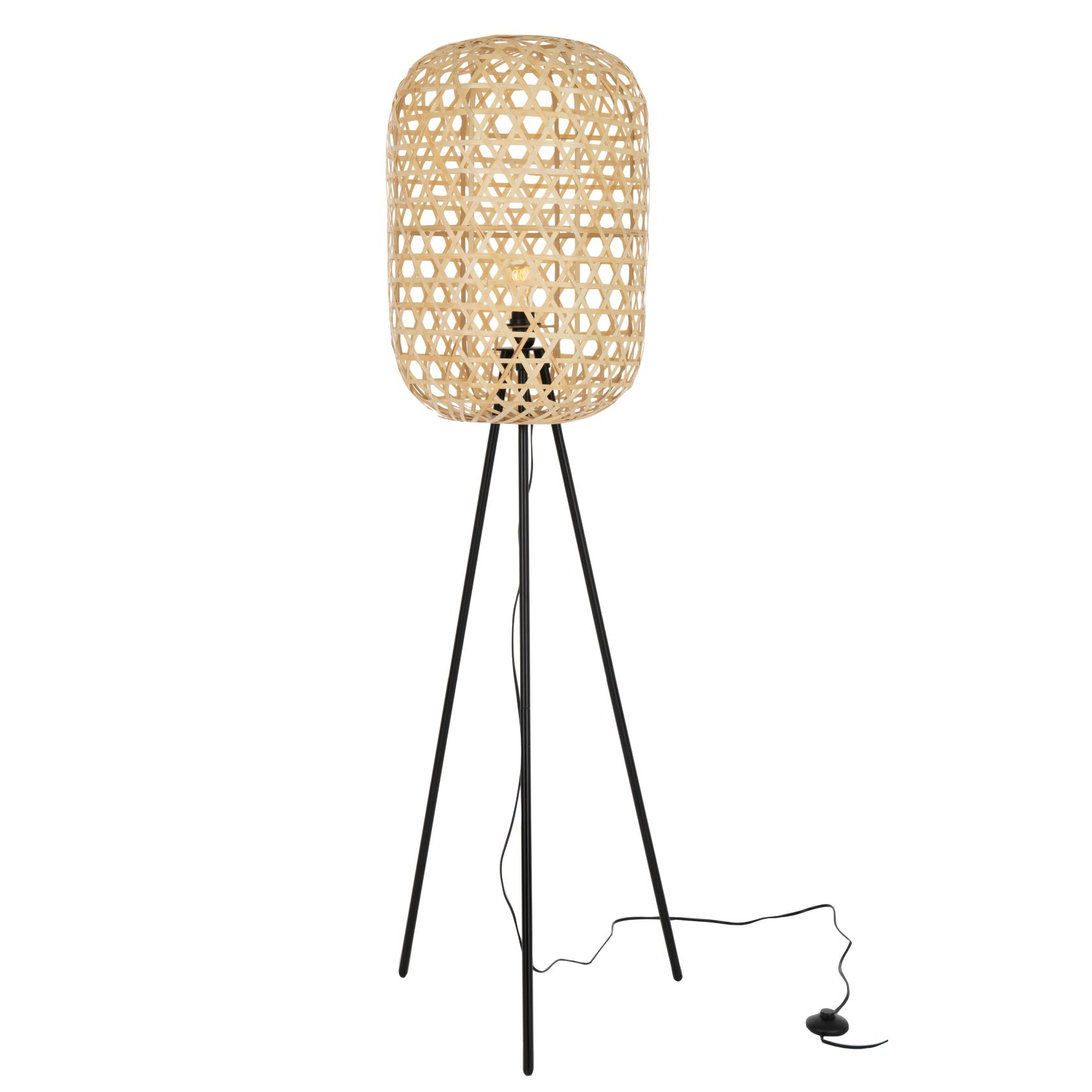 Lamp Staand Tripod Rond Bamboe Metaal Naturel Zwart Jline Felika