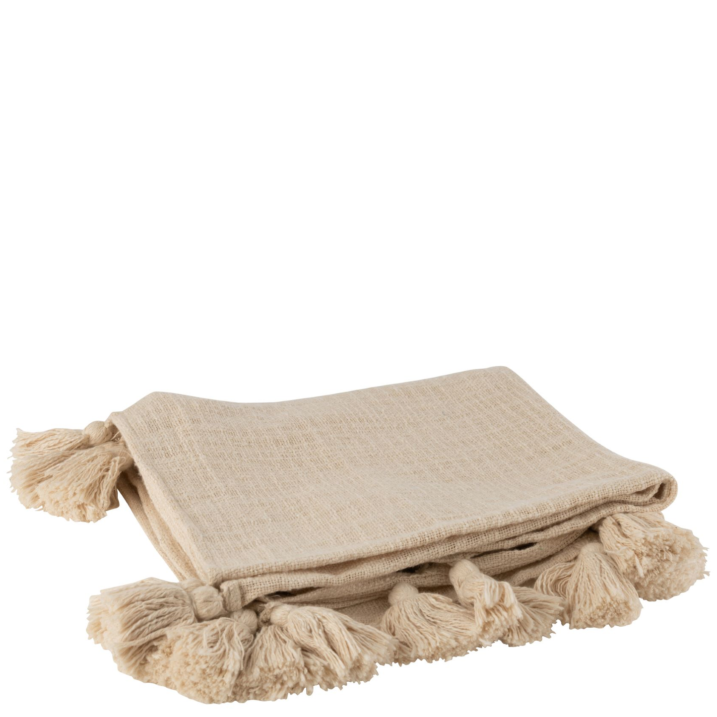 Beige Plaid Van Katoen Met Pompons Deken Dekentje Dekens Felika