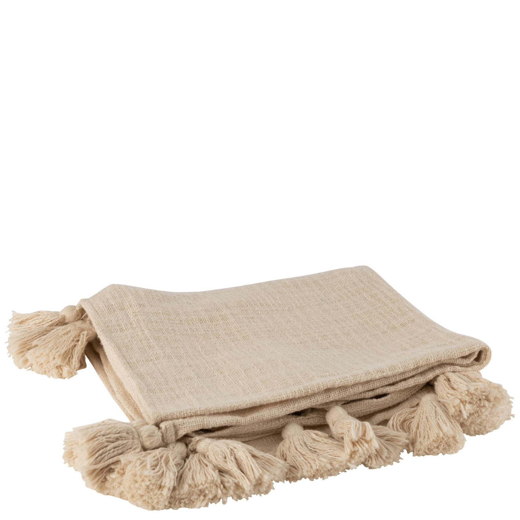 Beige Plaid Van Katoen Met Pompons Deken Dekentje Dekens Felika