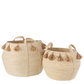 Set Van 2 Manden Bol Kwastjes Mais Licht Bruin/Naturel opbergmand wasmand interieur 