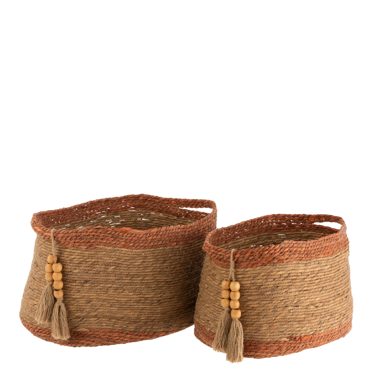 Set Van 2 Manden Ovaal Parel Naturel/Bruin opbergmand wasmanden naturel interieur