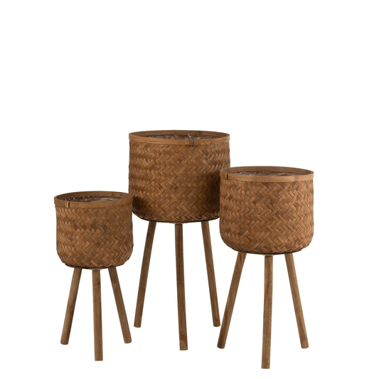Lot De Trois Cache-pots Trois Pieds Bambou/Plastique Naturel 