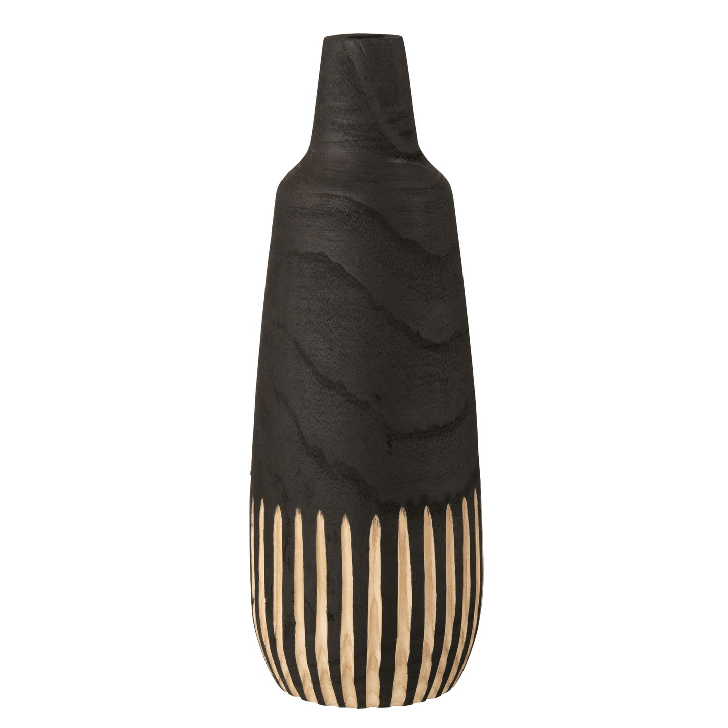Vase Bottle Stripes Paulownia Noir/Naturel Large 