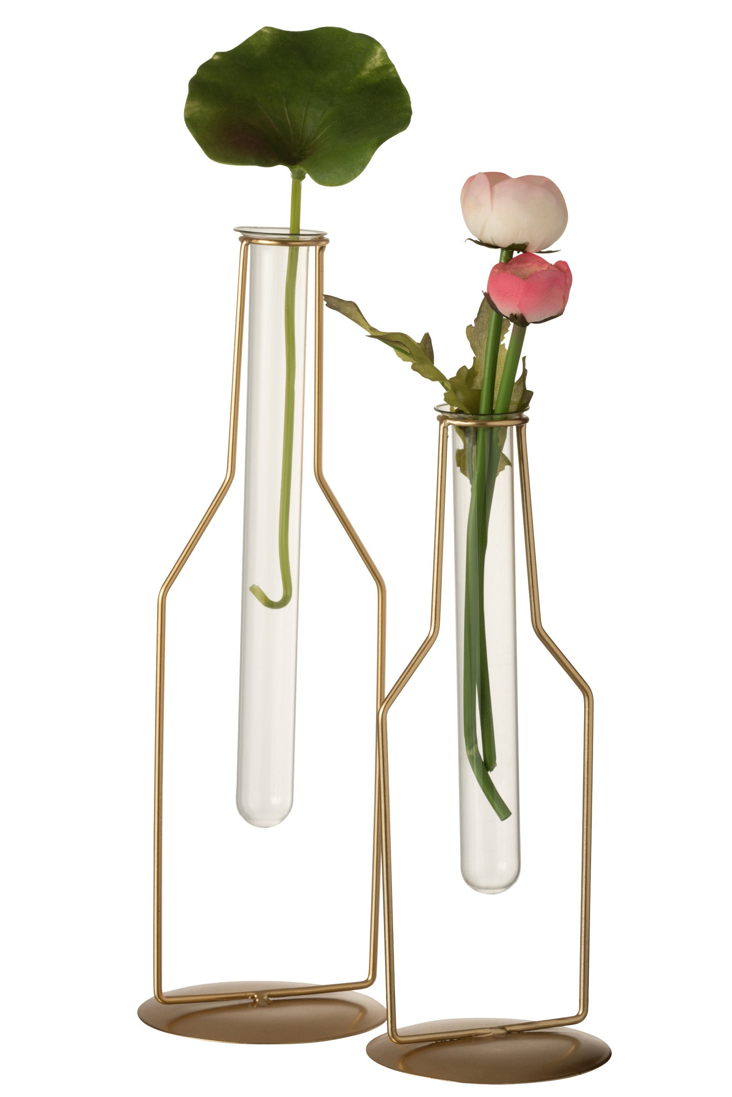 Vaasje 1 Tube Fles Metaal/Glas Goud Large en small met tulp in felika